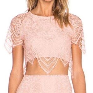 For Love And Lemons | Pretty in Pink Luna Lace Pointed Scalloped Crop Top M